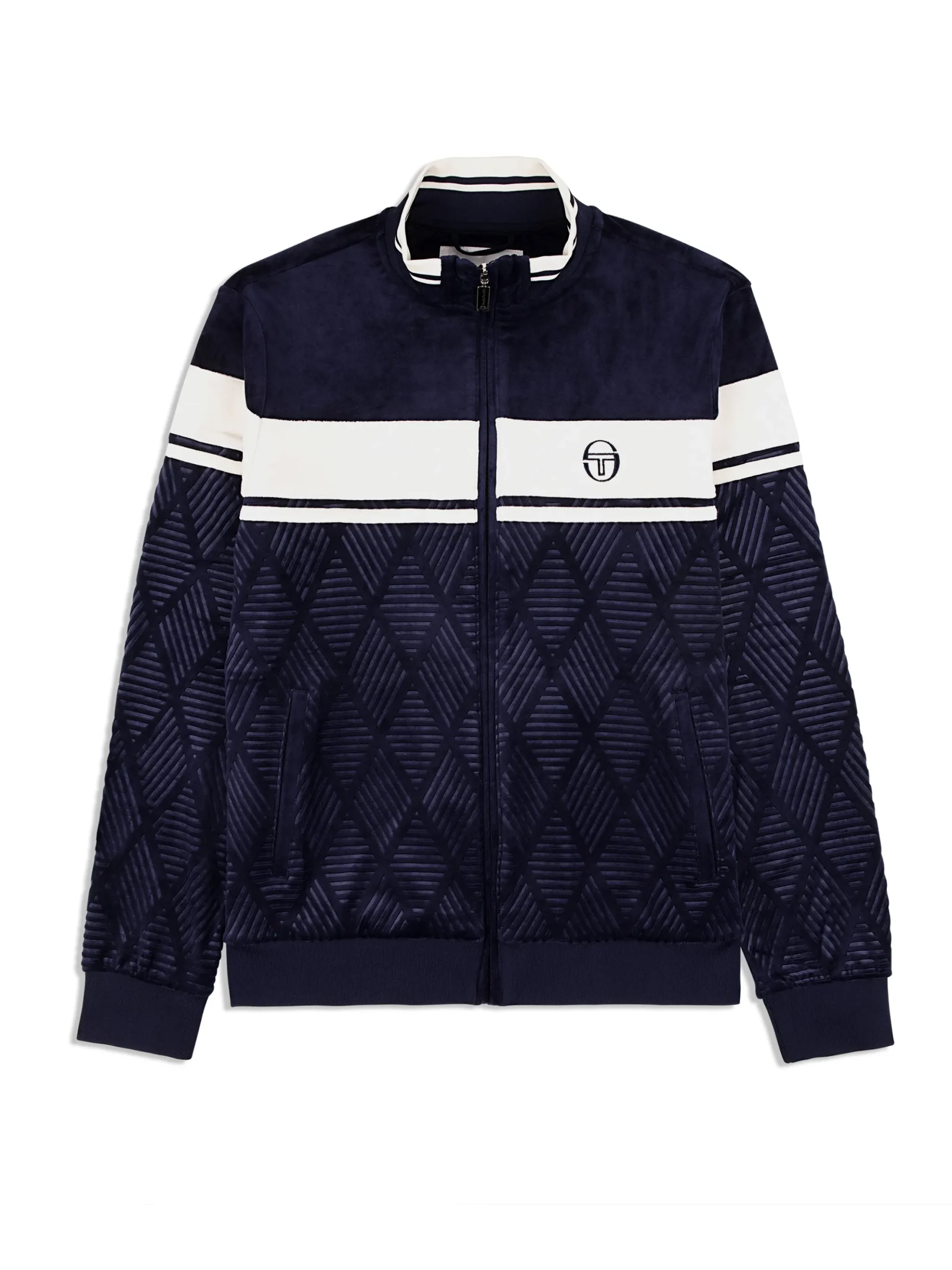 Sergio Tacchini Debossed Damarindo Velour Track Jacket- MARITIME BLUE Best