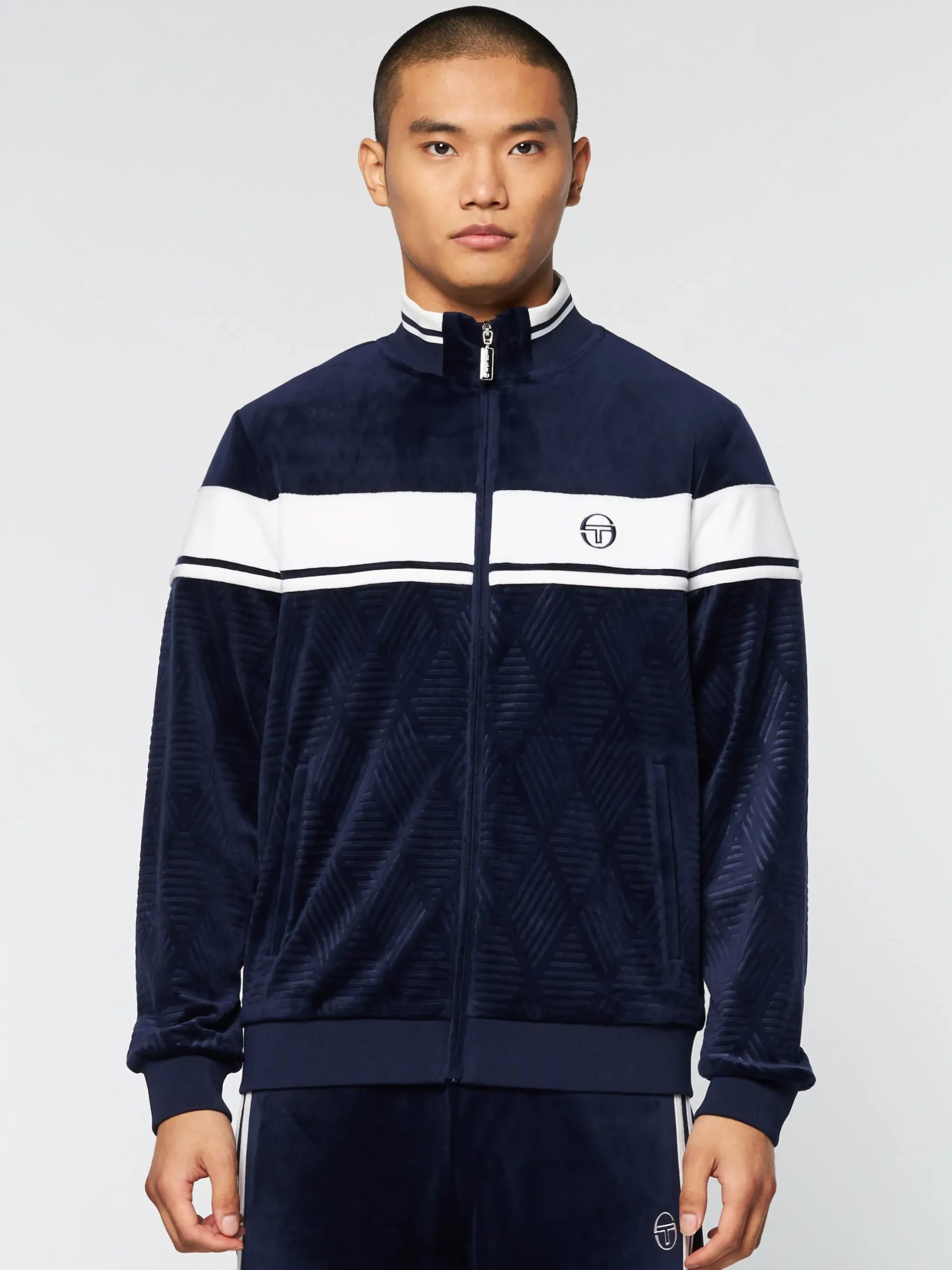 Sergio Tacchini Debossed Damarindo Velour Track Jacket- MARITIME BLUE Best