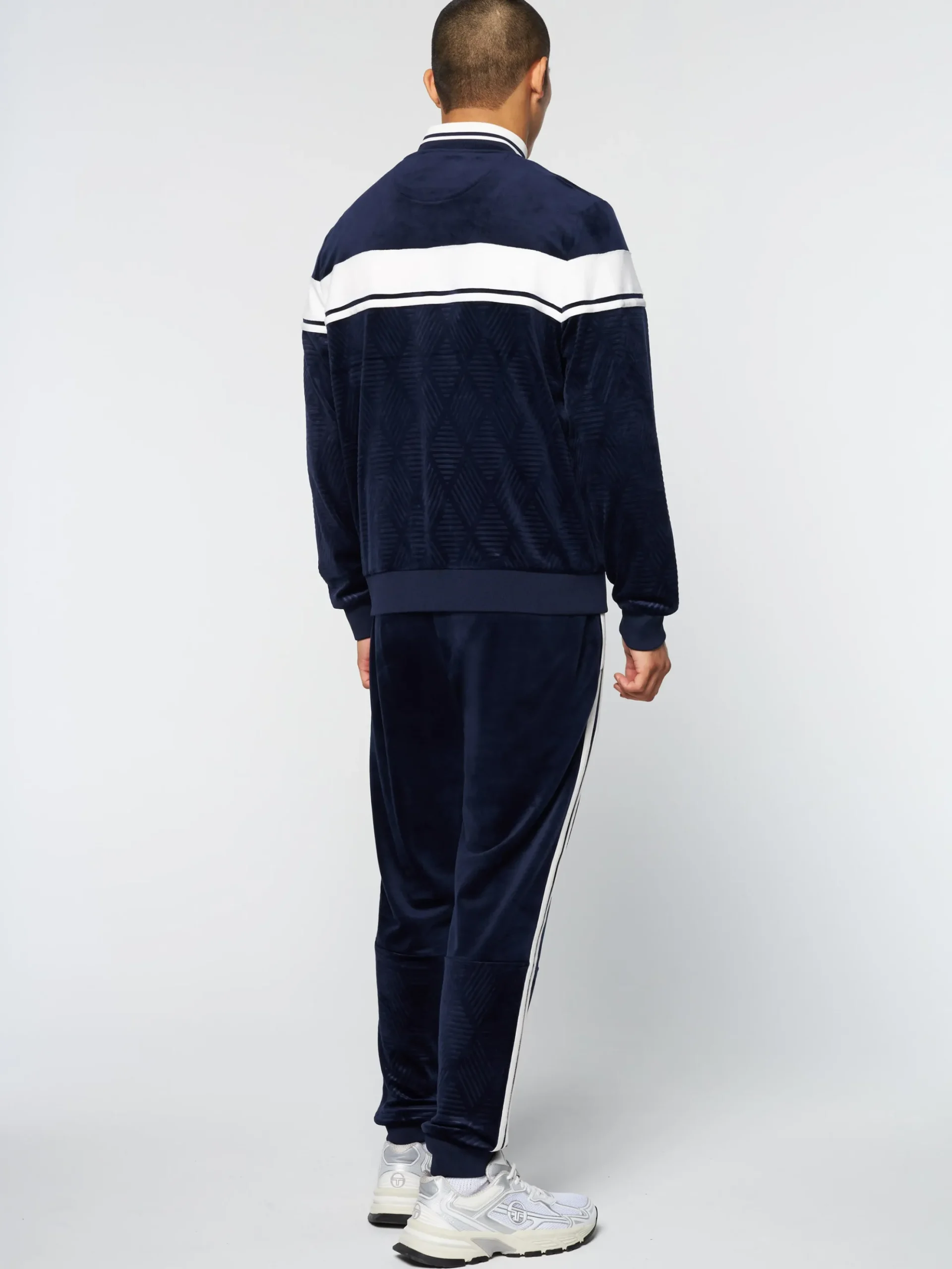 Sergio Tacchini Debossed Damarindo Velour Track Jacket- MARITIME BLUE Best