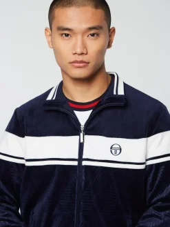 Sergio Tacchini Debossed Damarindo Velour Track Jacket- MARITIME BLUE Best