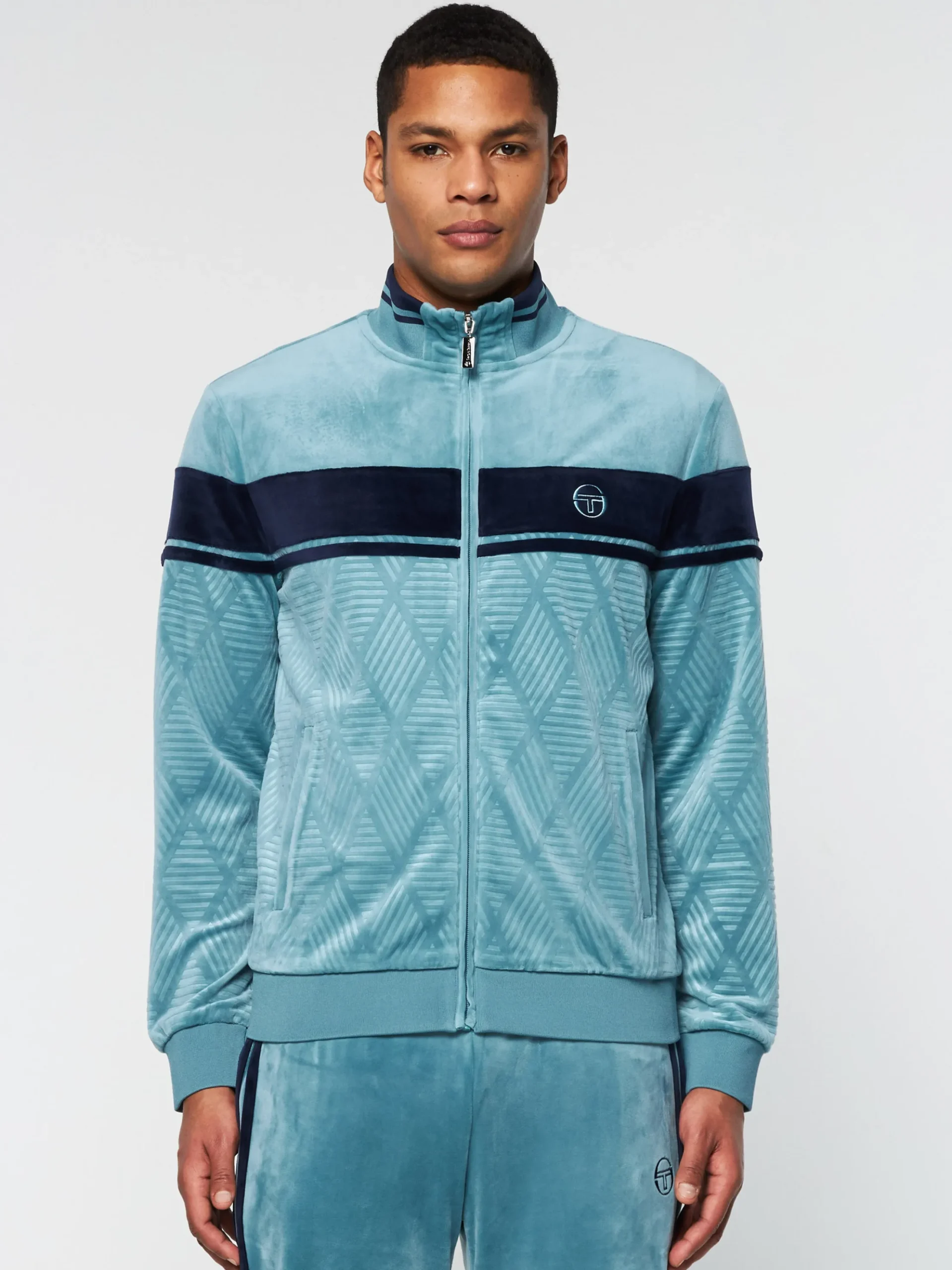 Sergio Tacchini Debossed Damarindo Velour Track Jacket- LARKSPUR Best