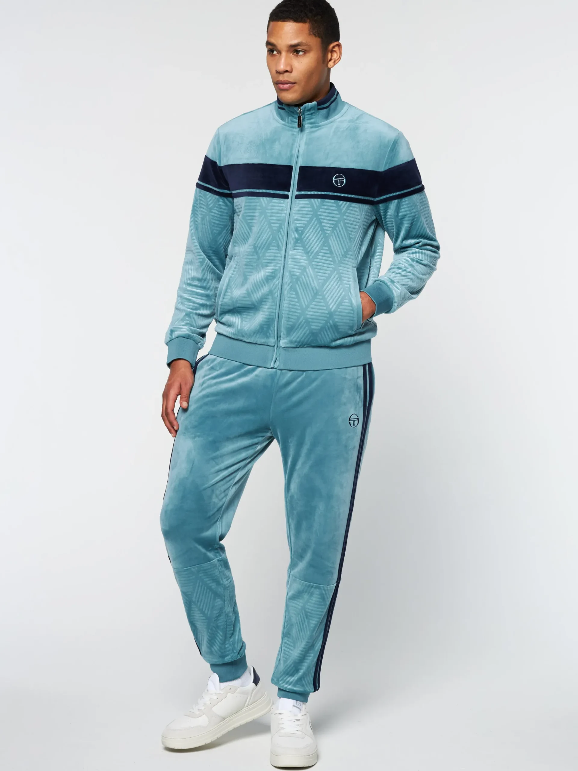 Sergio Tacchini Debossed Damarindo Velour Track Jacket- LARKSPUR Best
