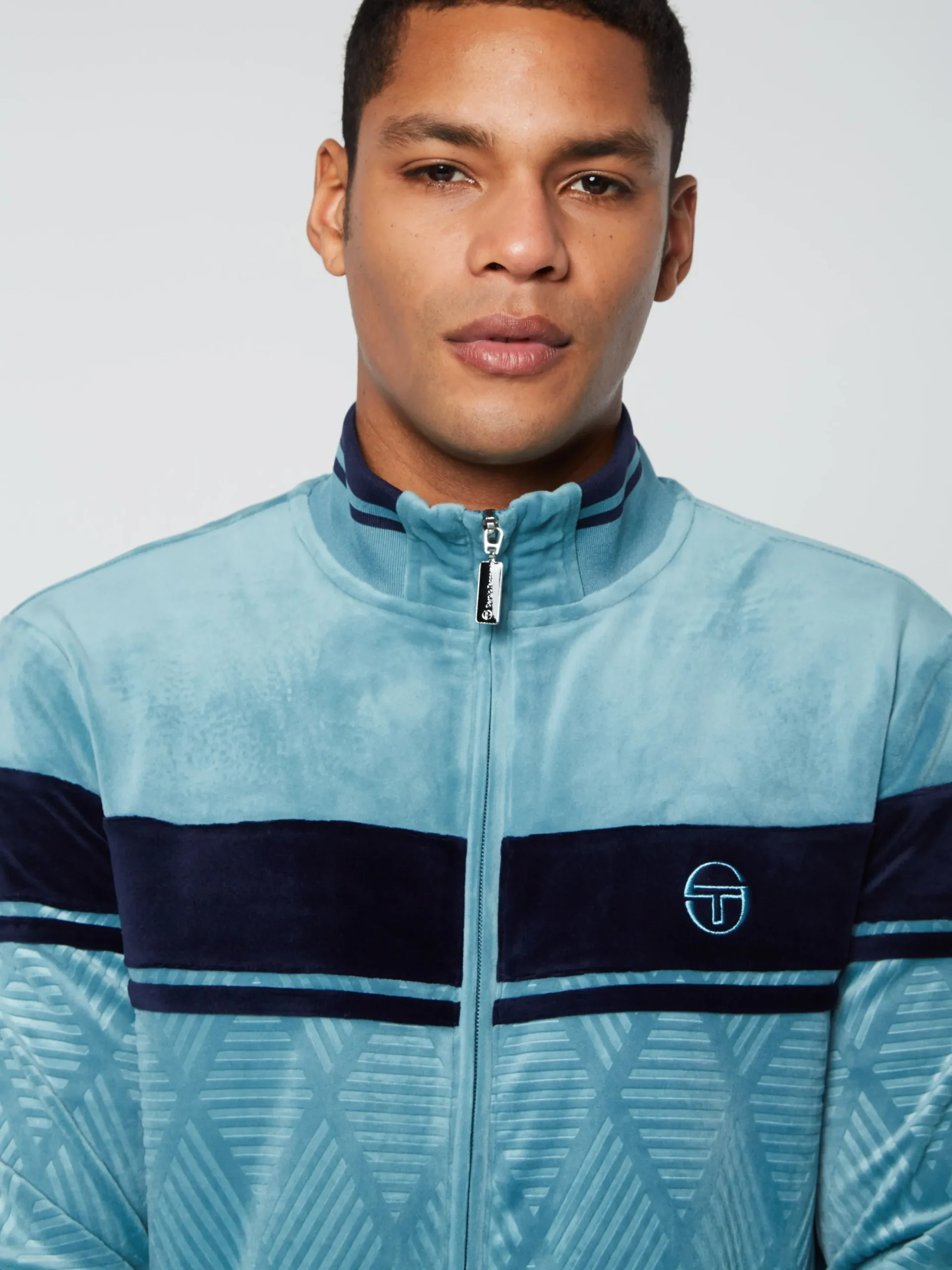 Sergio Tacchini Debossed Damarindo Velour Track Jacket- LARKSPUR Best