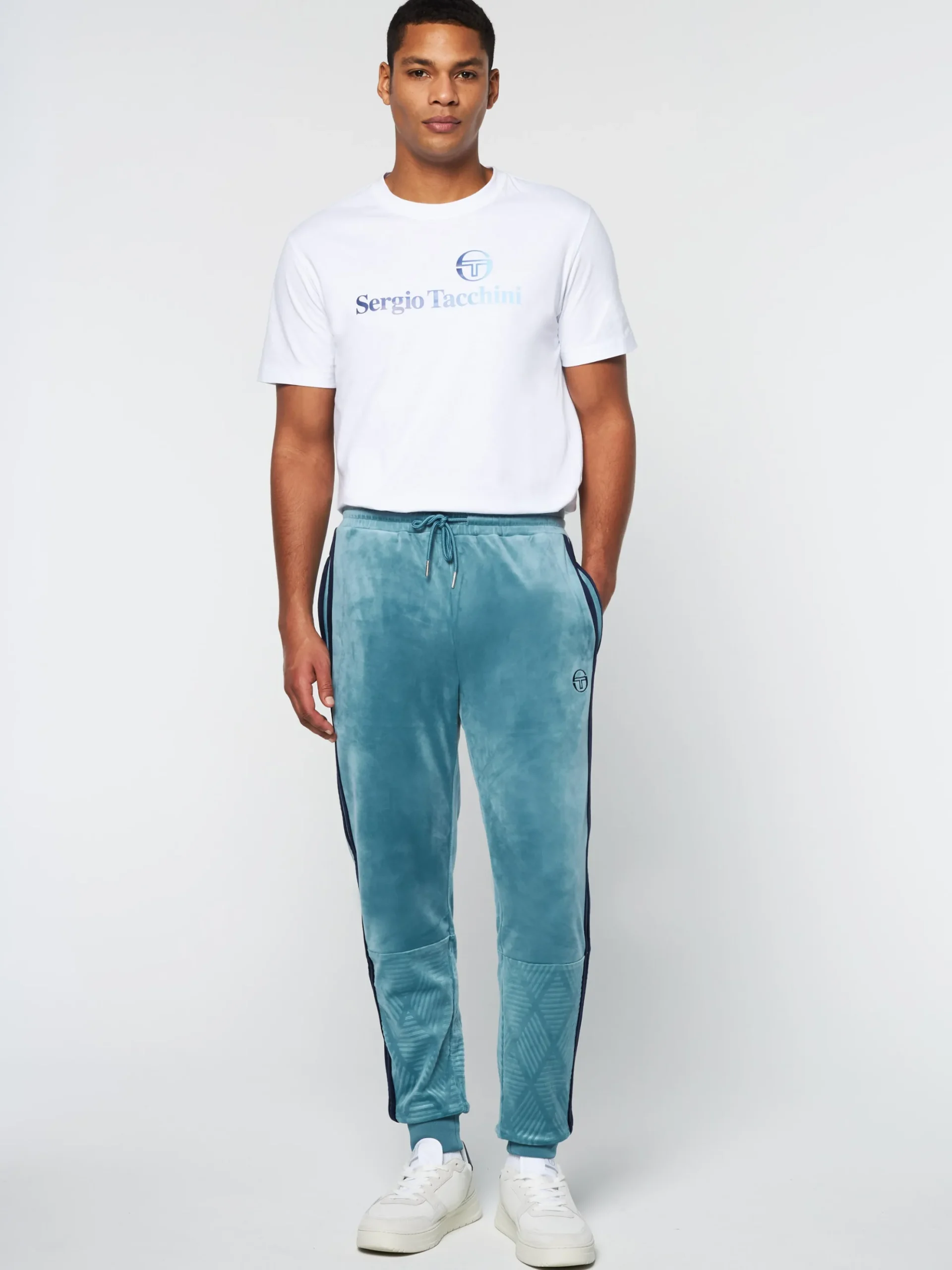 Sergio Tacchini Debossed Damarindo Velour Track Pant- LARKSPUR Sale