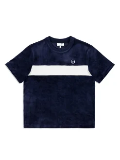 Sergio Tacchini Debossed Damarindo Velour T-Shirt- MARITIME BLUE Outlet