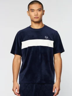 Sergio Tacchini Debossed Damarindo Velour T-Shirt- MARITIME BLUE Outlet