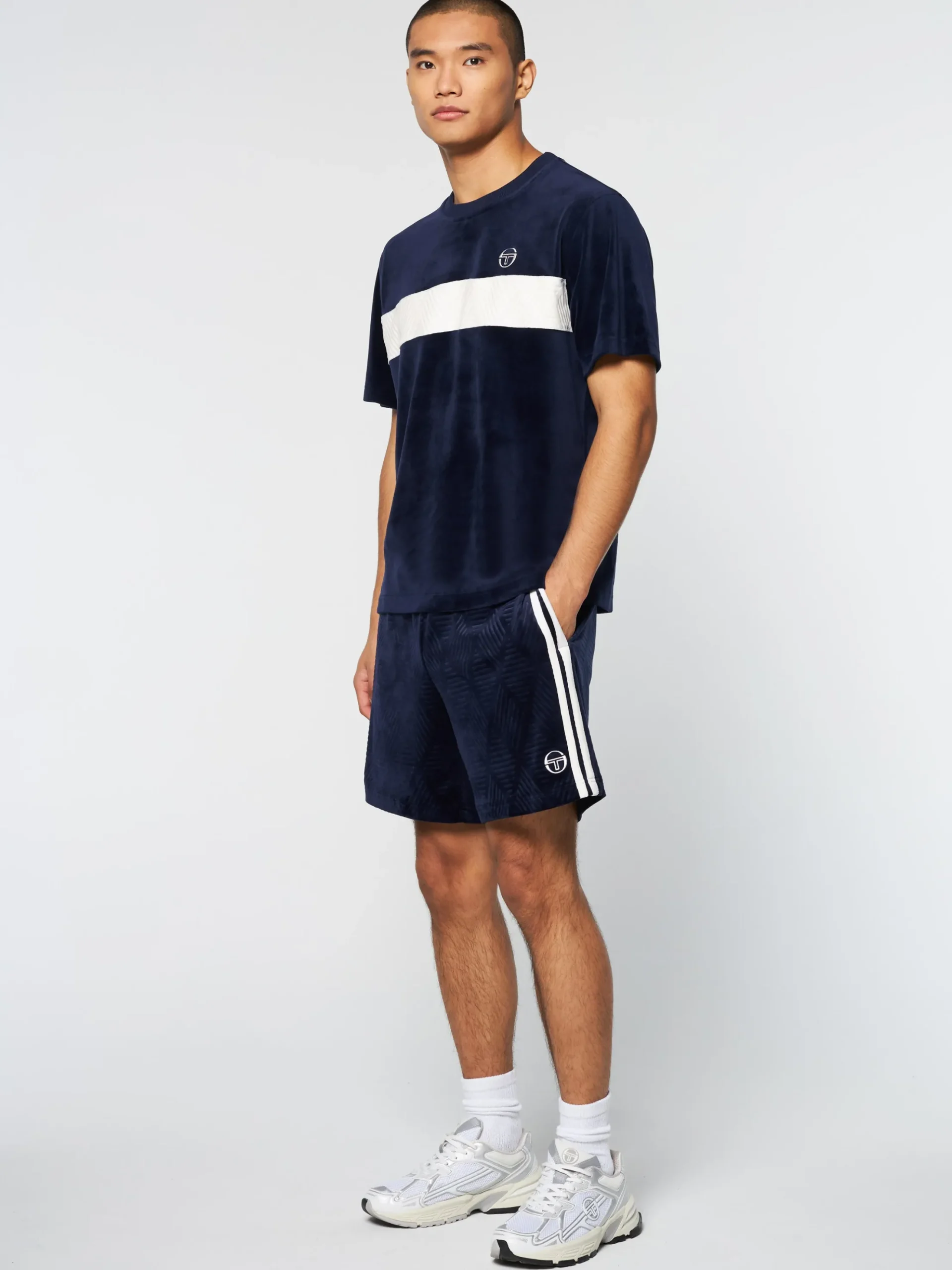 Sergio Tacchini Debossed Damarindo Velour T-Shirt- MARITIME BLUE Outlet