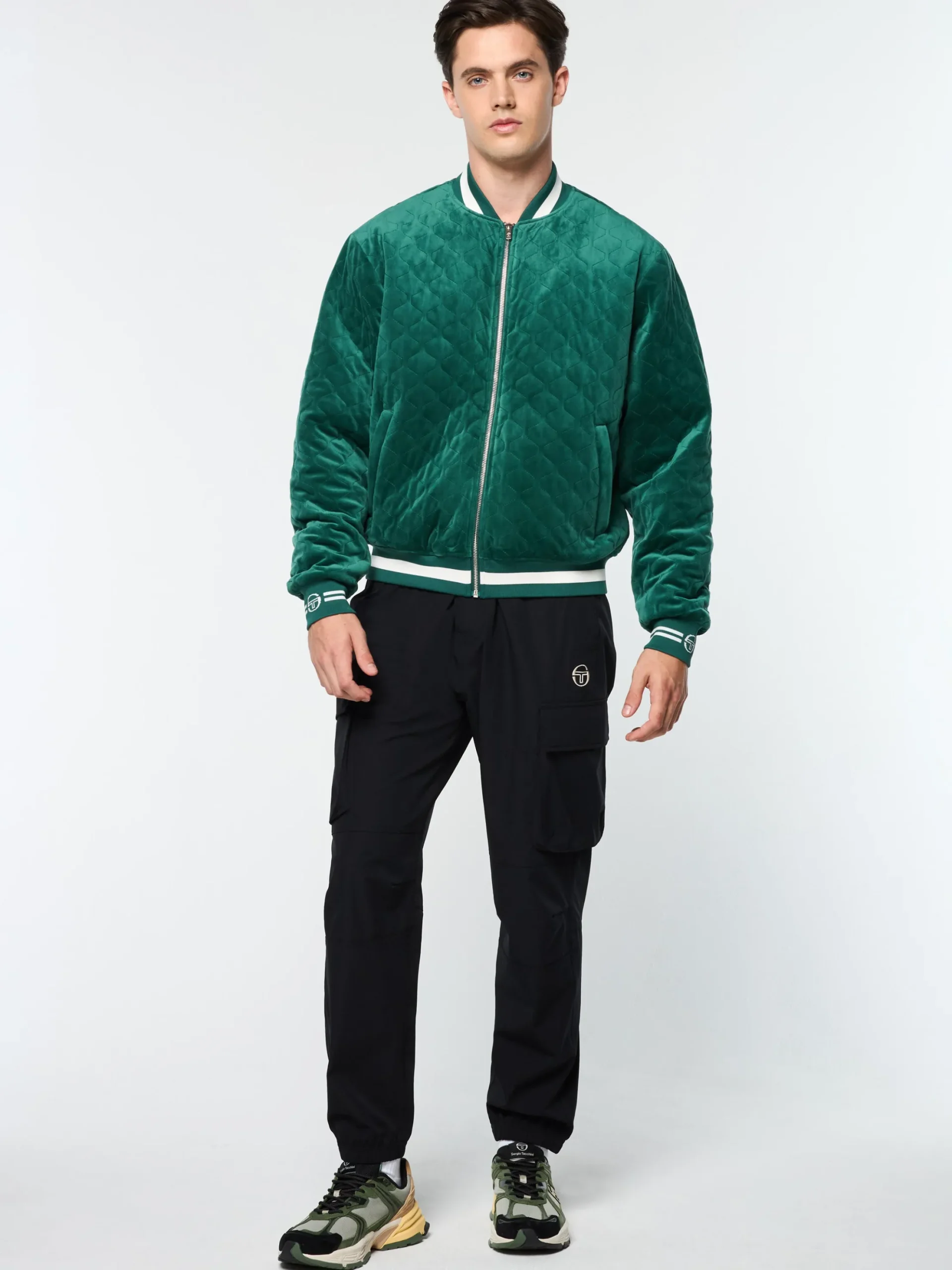 Sergio Tacchini Fasano Quilted Velour Jacket- RAINFOREST Hot