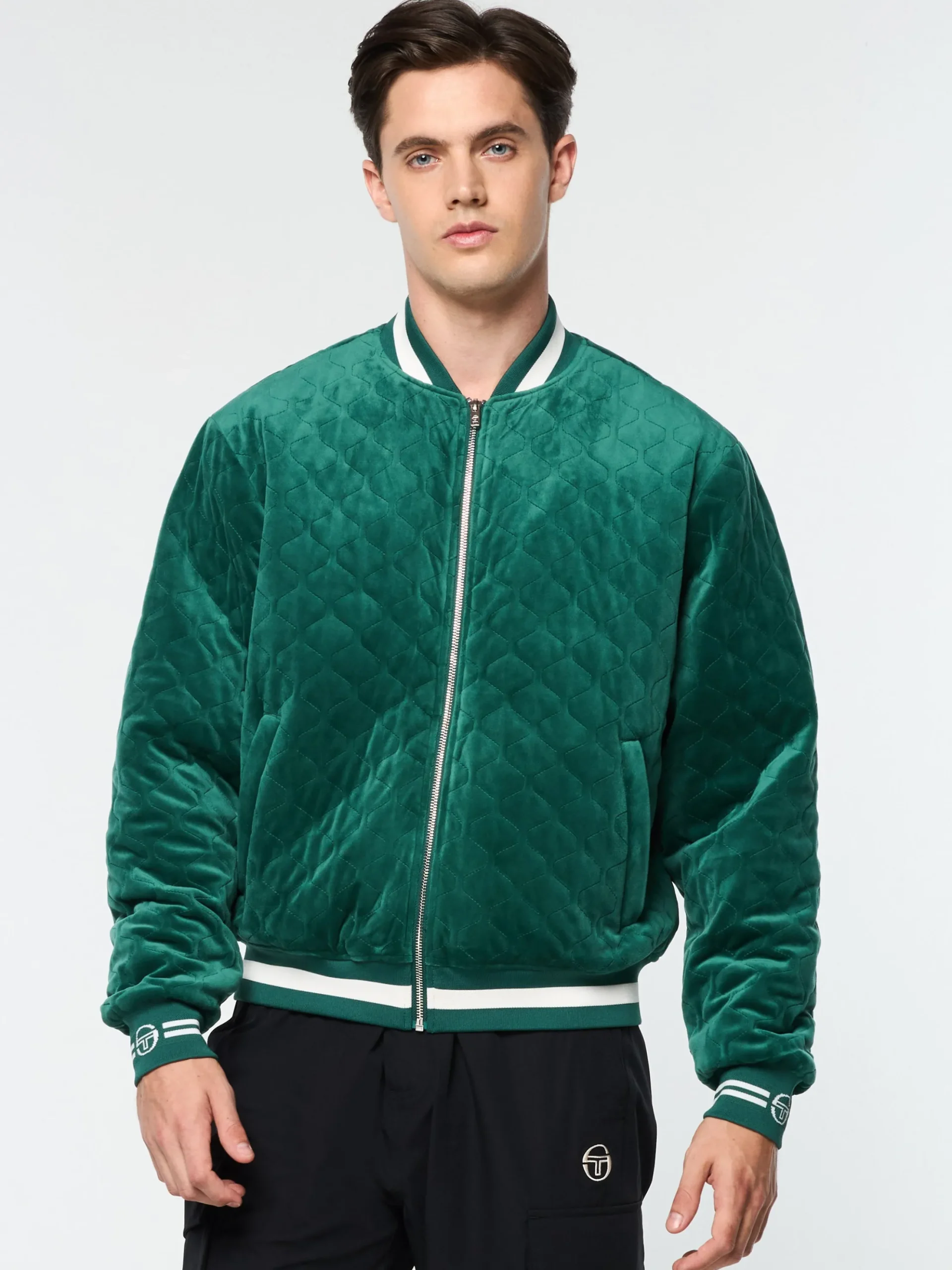 Sergio Tacchini Fasano Quilted Velour Jacket- RAINFOREST Hot