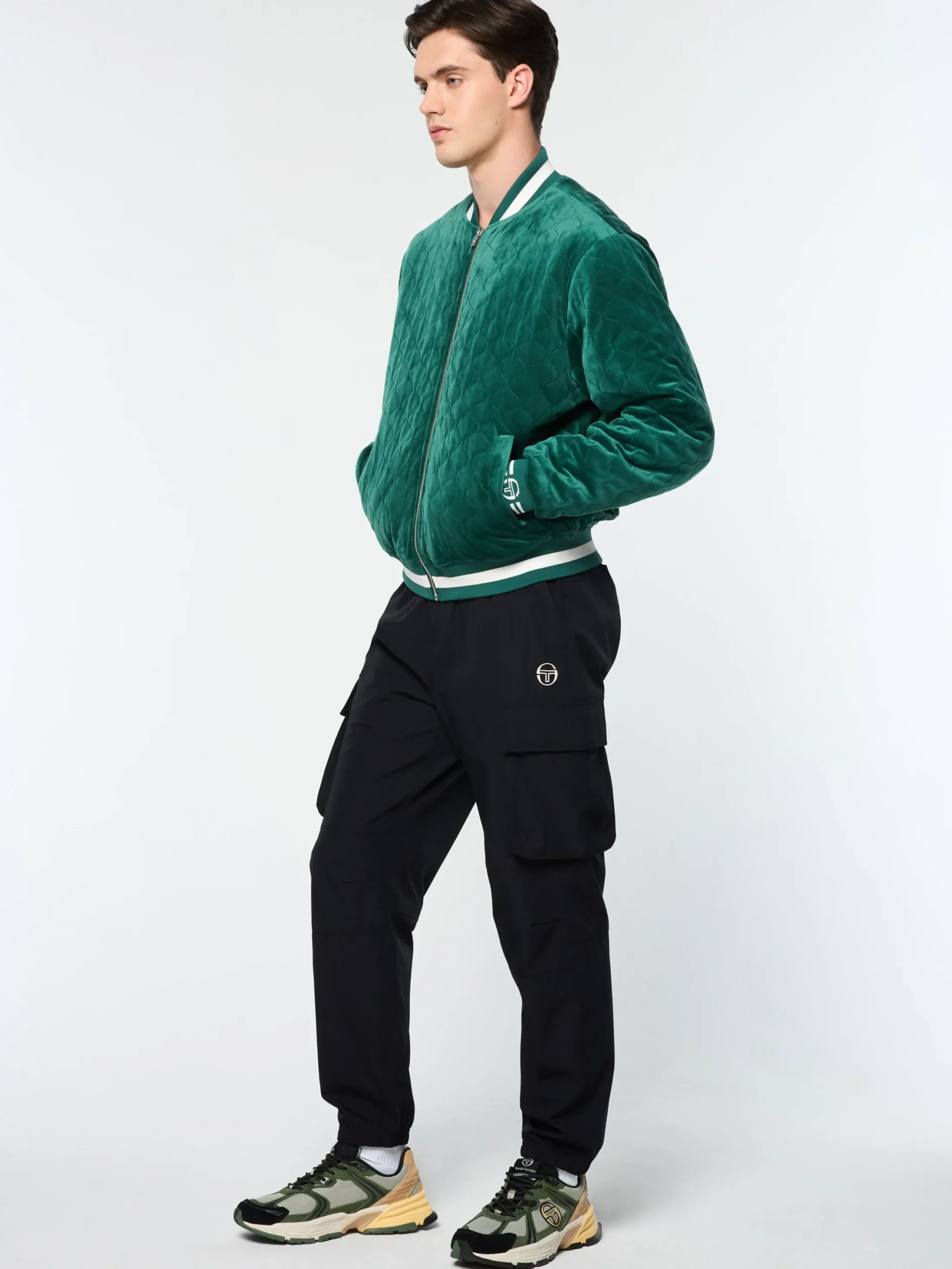 Sergio Tacchini Fasano Quilted Velour Jacket- RAINFOREST Hot