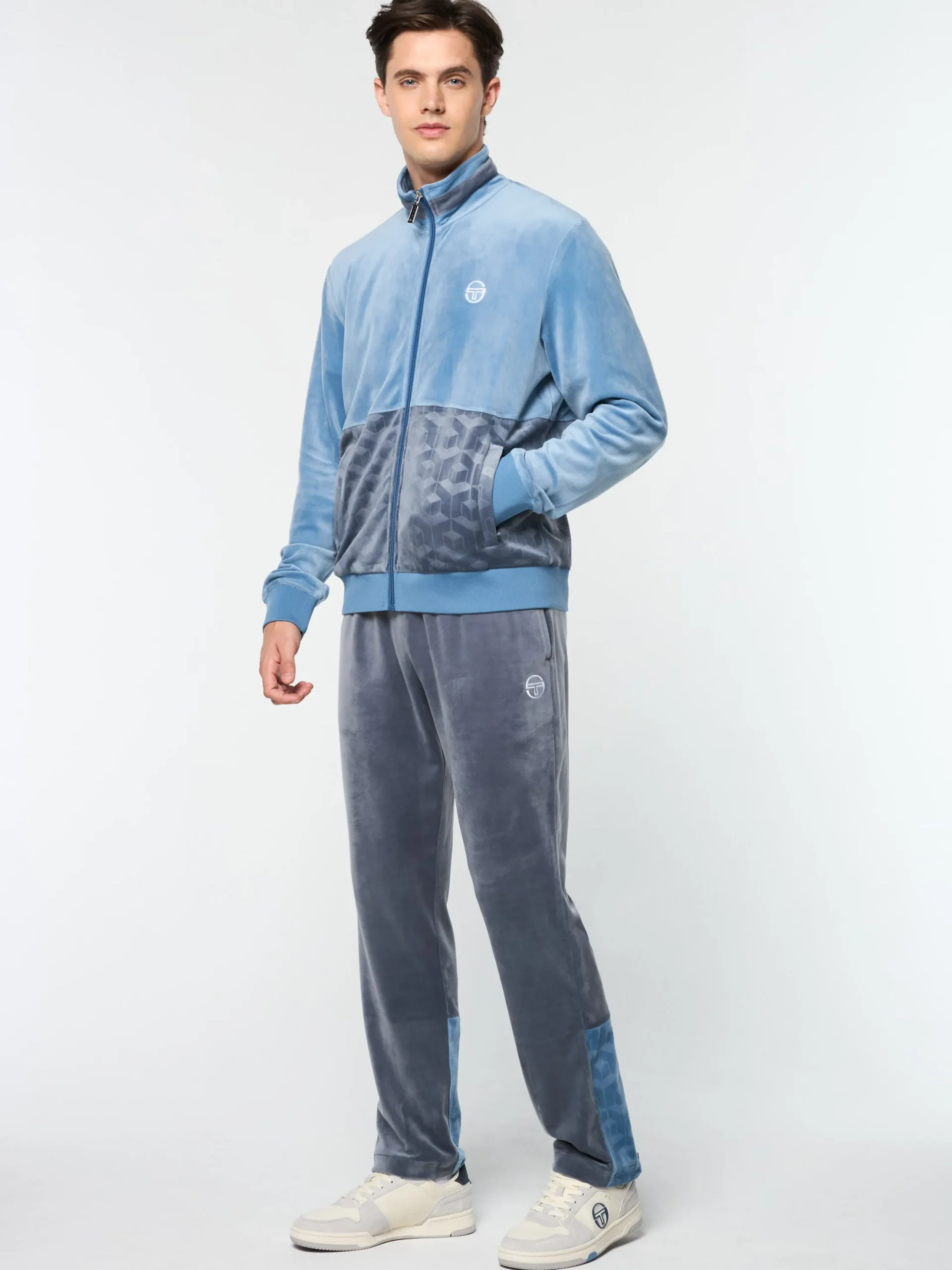 Sergio Tacchini Foggia Velour Debossed Track Jacket- CORONET BLUE Best