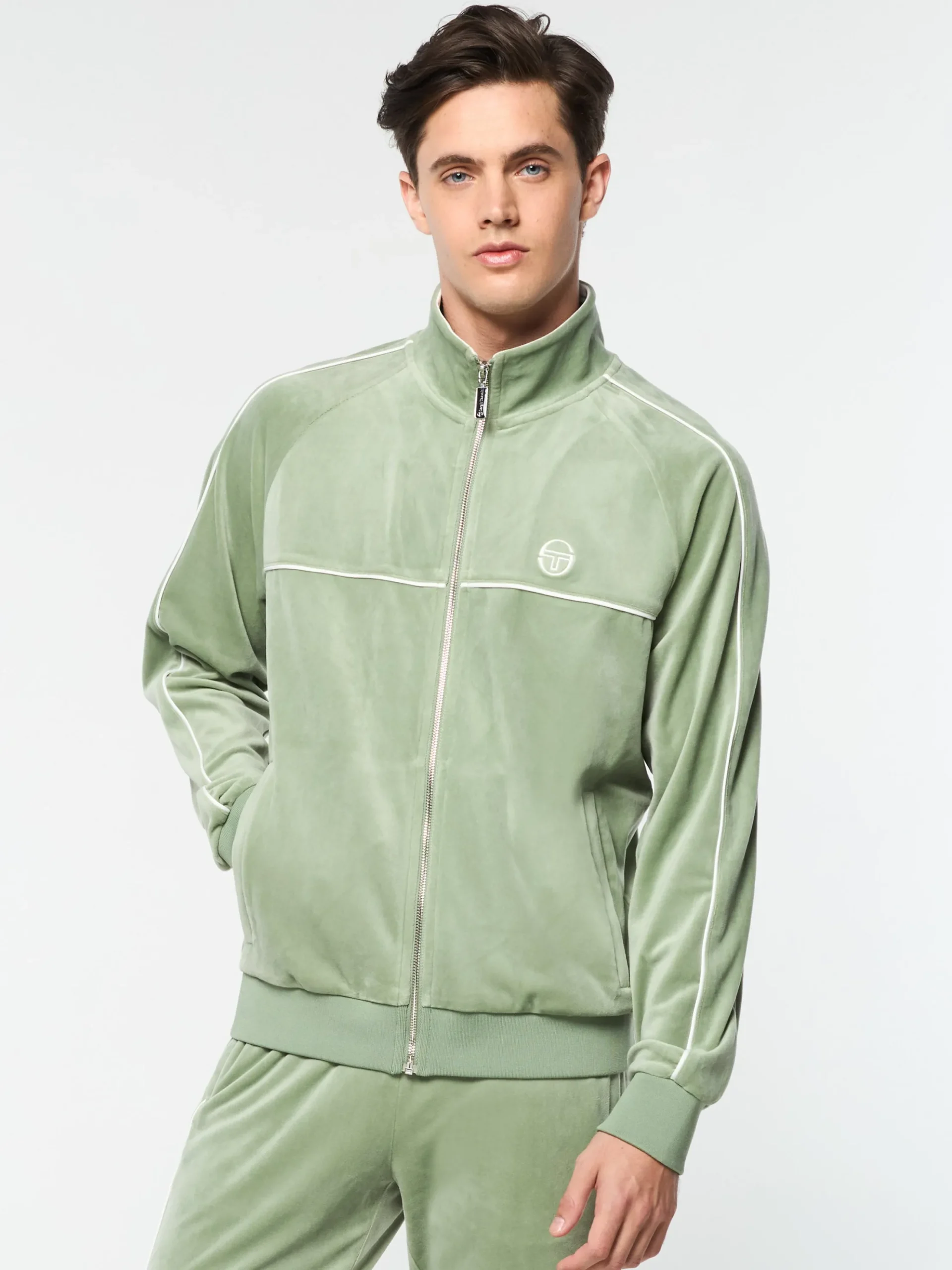 Sergio Tacchini Lioni Velour Track Jacket- HEDGE GREEN Fashion