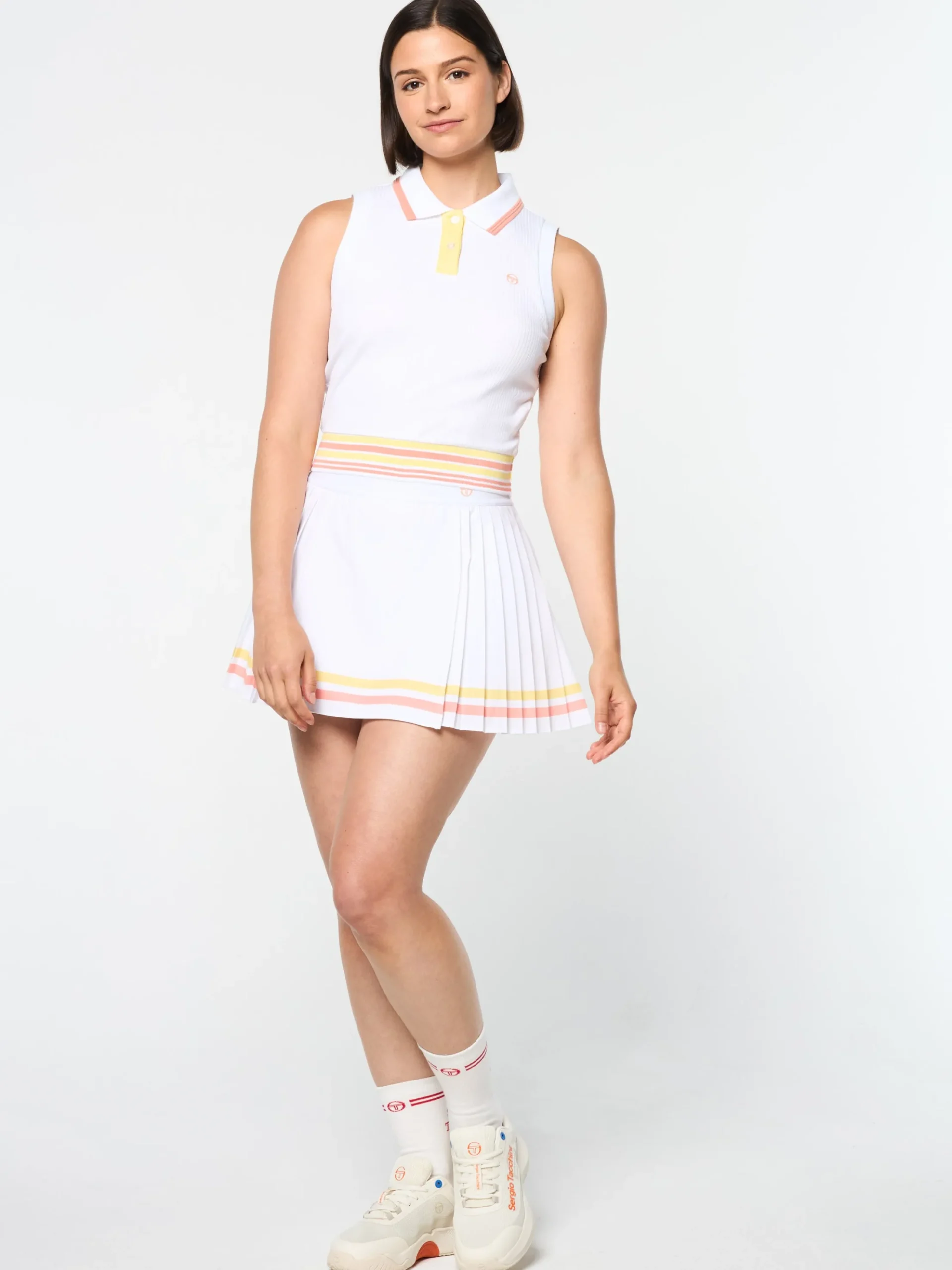 Sergio Tacchini Noale Cropped Tennis Polo- BRILLIANT WHITE Sale