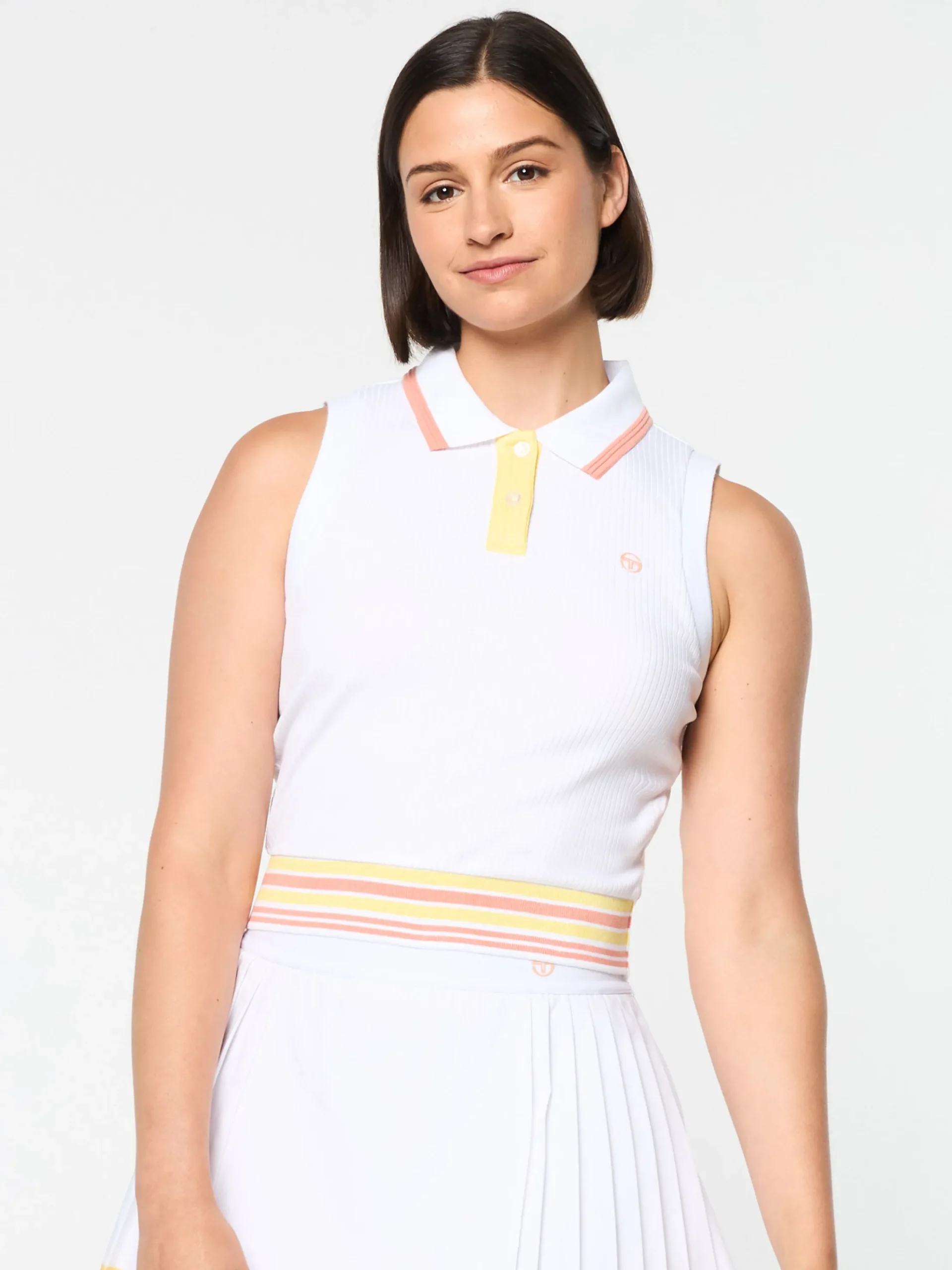 Sergio Tacchini Noale Cropped Tennis Polo- BRILLIANT WHITE Sale
