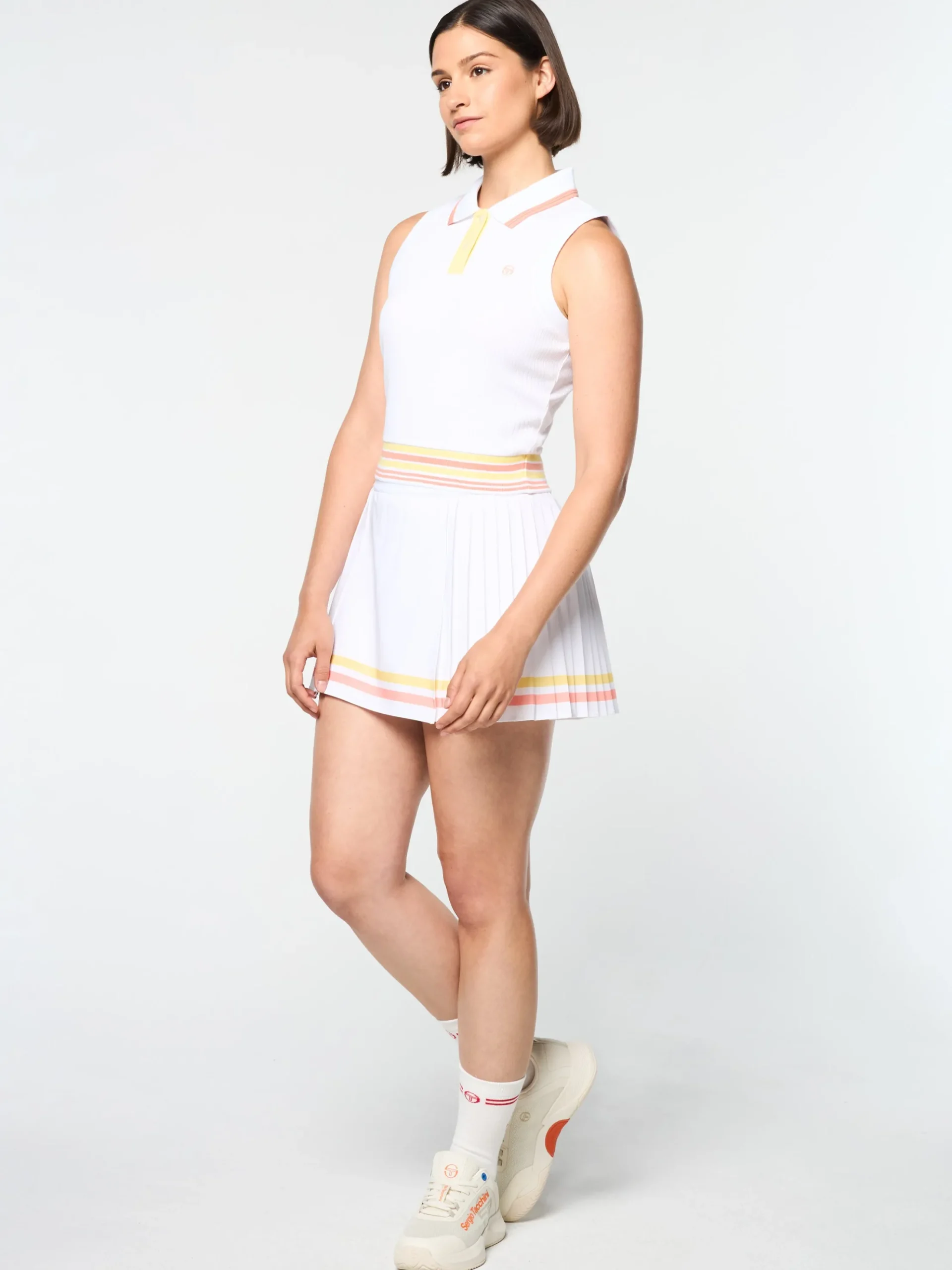 Sergio Tacchini Noale Cropped Tennis Polo- BRILLIANT WHITE Sale