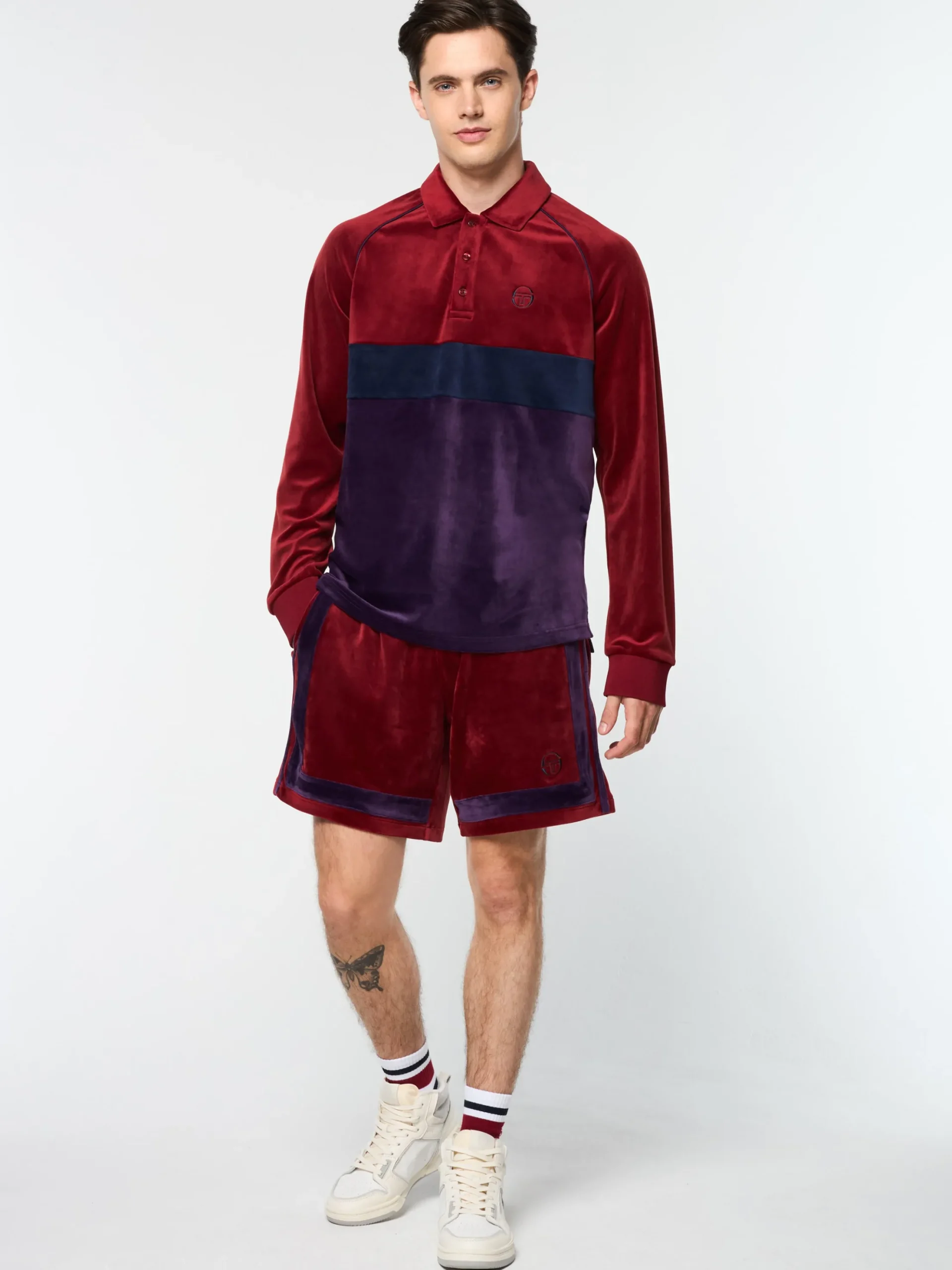 Sergio Tacchini Noci Velour Long Sleeve Polo- SUN DRIED TOMATO Clearance