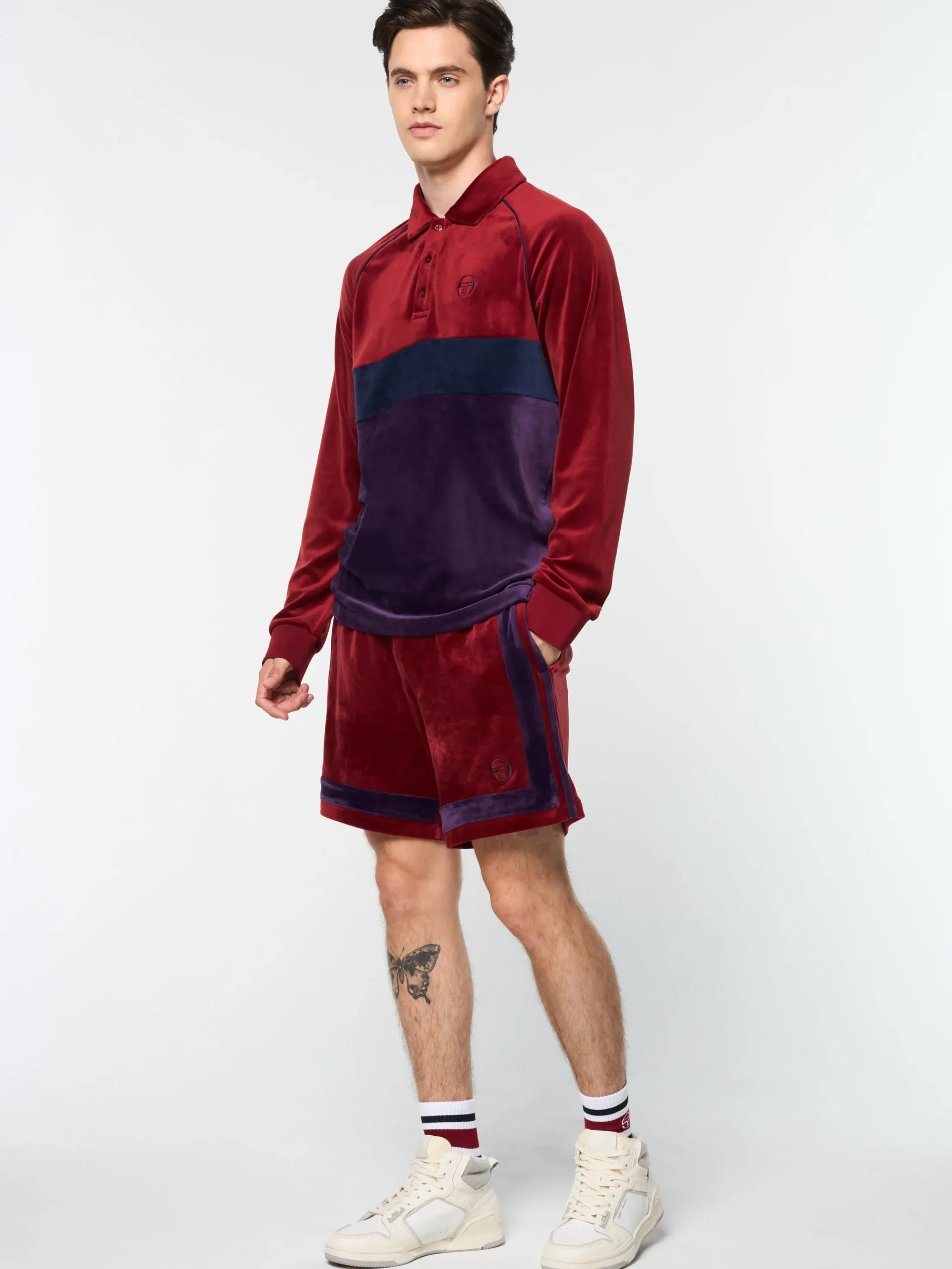 Sergio Tacchini Noci Velour Long Sleeve Polo- SUN DRIED TOMATO Clearance