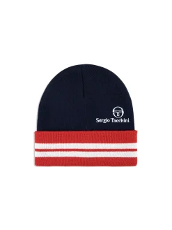 Sergio Tacchini Surgis Knit Beanie- Maritime Blue/ Adrenaline Rush/ White MARITIME BLUE/ADRENALINE RUSH/WHITE Hot