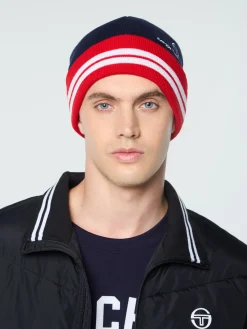 Sergio Tacchini Surgis Knit Beanie- Maritime Blue/ Adrenaline Rush/ White MARITIME BLUE/ADRENALINE RUSH/WHITE Hot