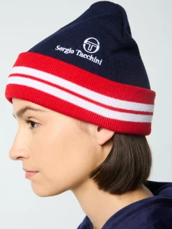 Sergio Tacchini Surgis Knit Beanie- Maritime Blue/ Adrenaline Rush/ White MARITIME BLUE/ADRENALINE RUSH/WHITE Hot