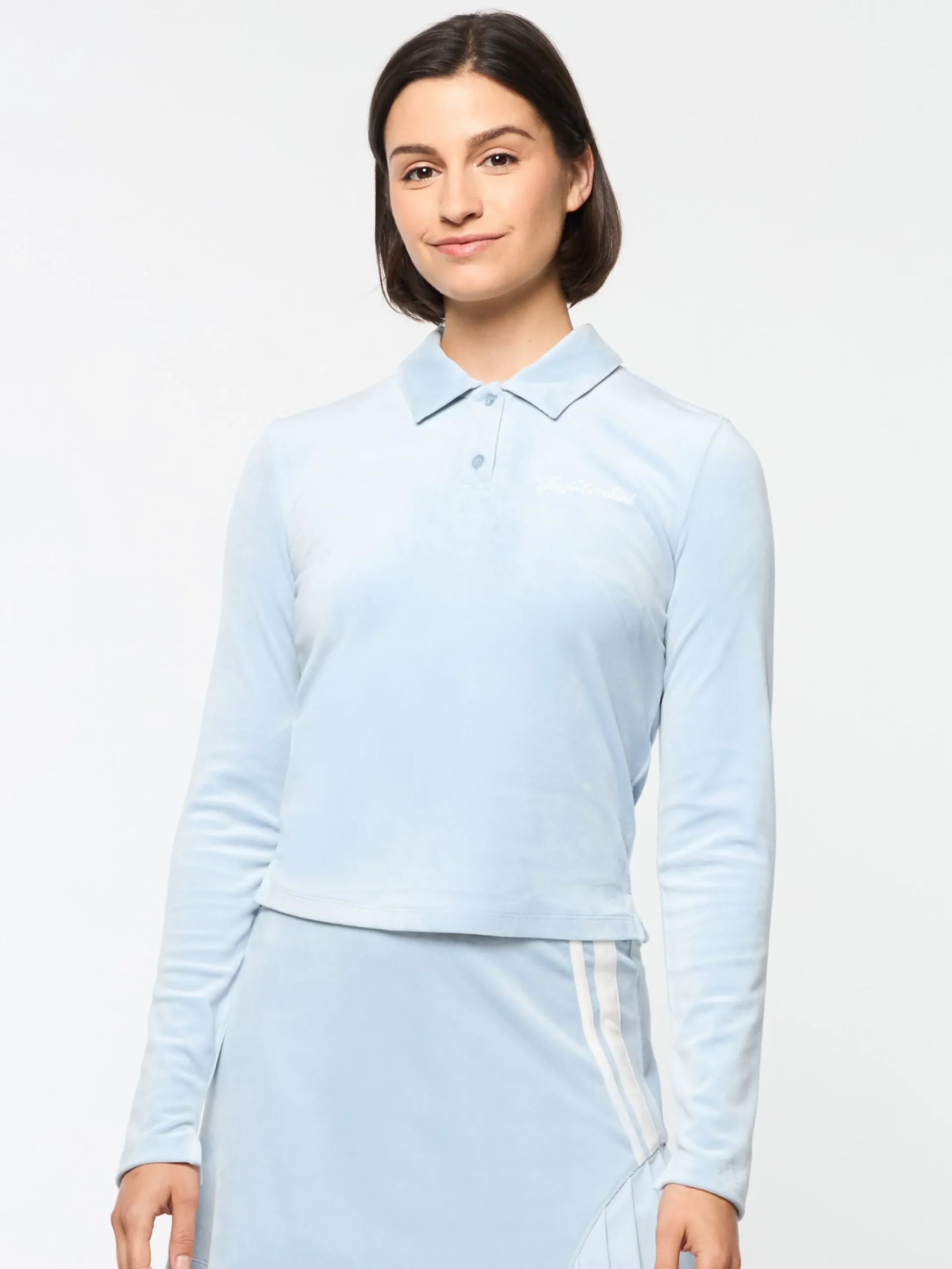 Sergio Tacchini Veneto Velour Long Sleeve Polo- CELESTIAL BLUE Online