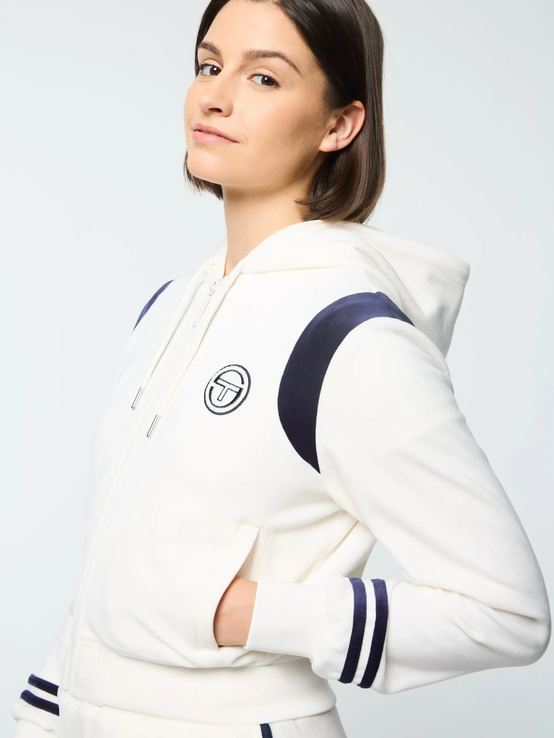 Sergio Tacchini Veneto Velour Zip-Up Hoodie- GARDENIA New