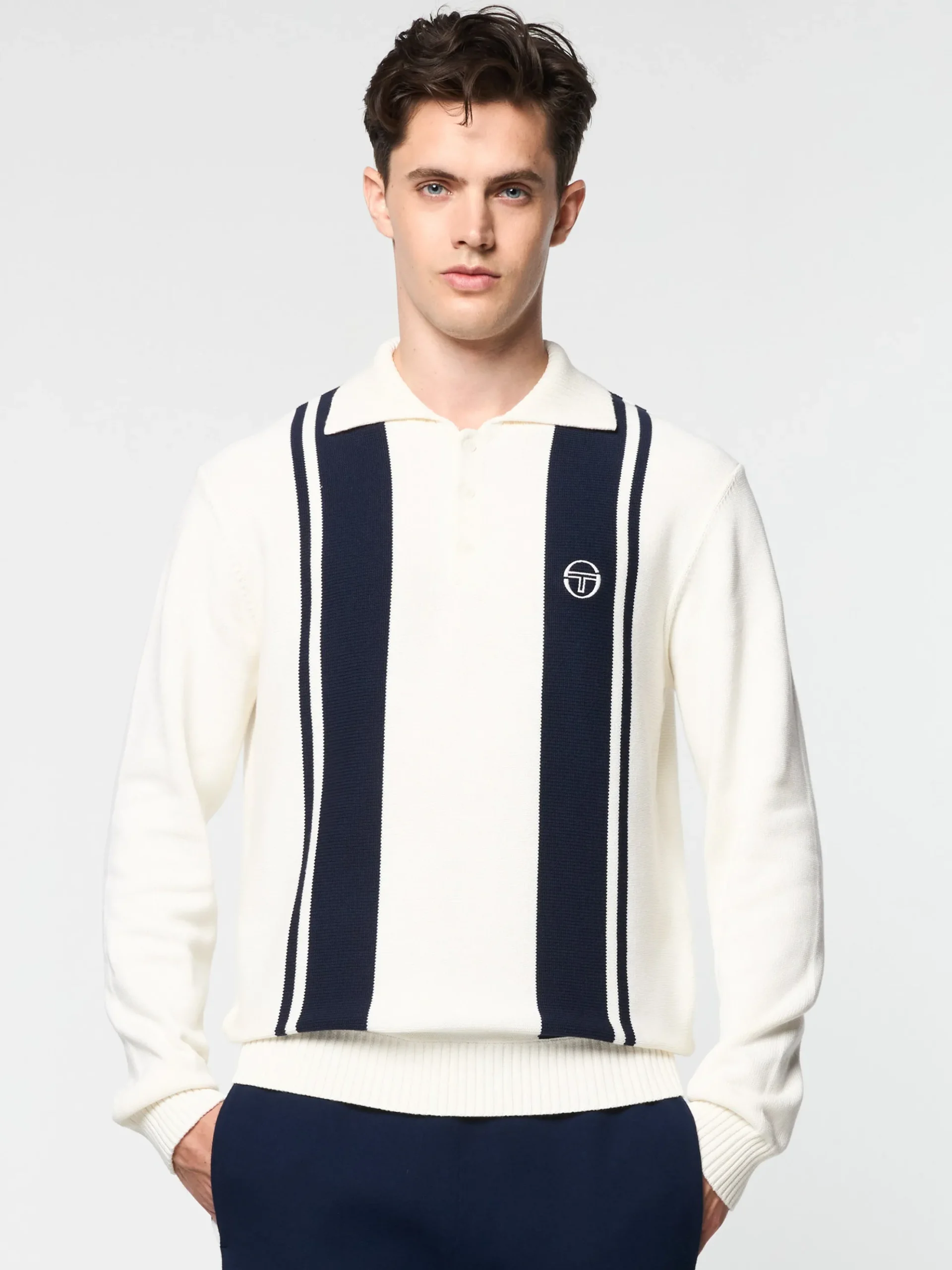 Sergio Tacchini Young Line Knit Long Sleeve Polo- GARDENIA Outlet