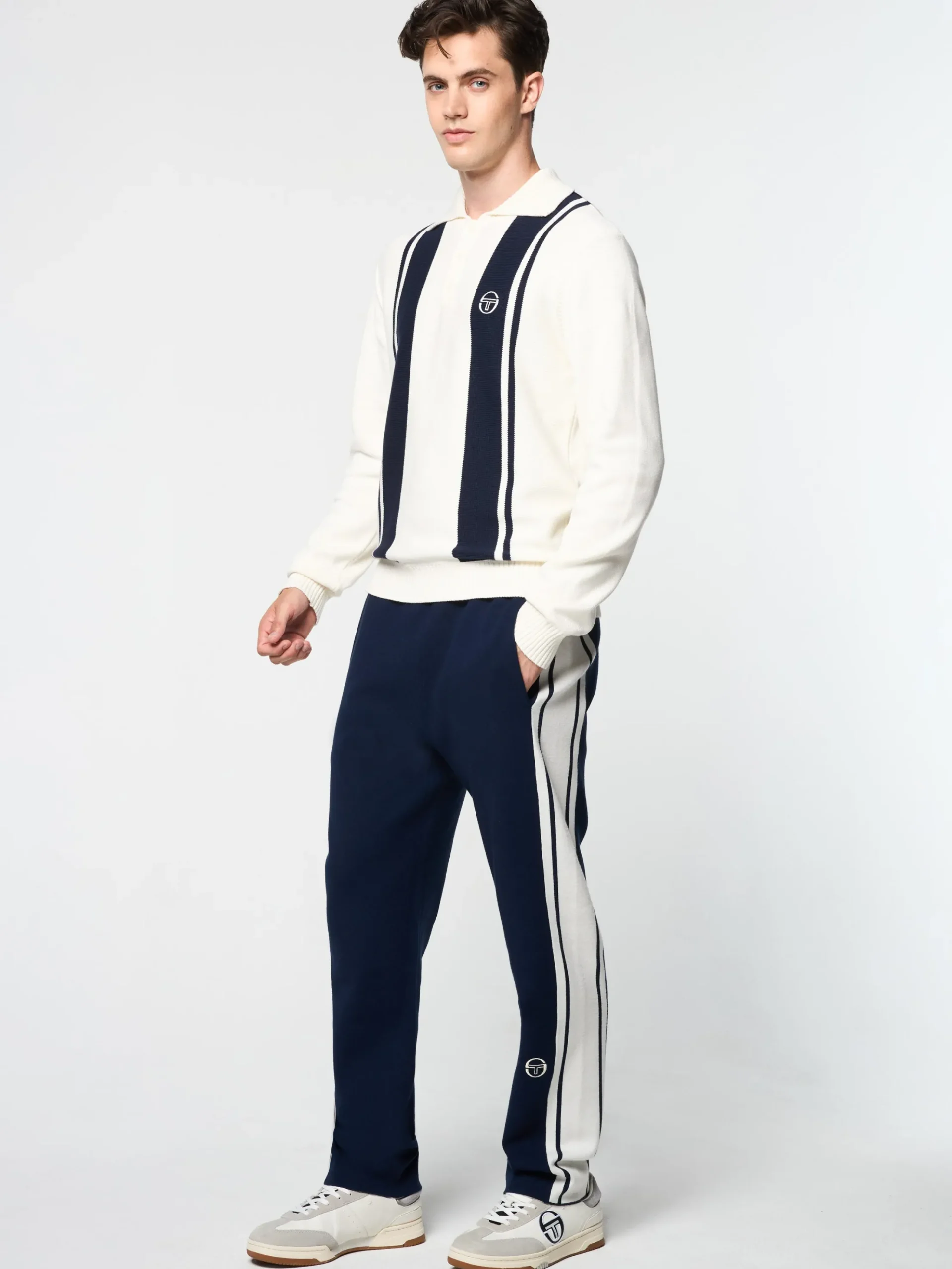 Sergio Tacchini Young Line Knit Long Sleeve Polo- GARDENIA Outlet